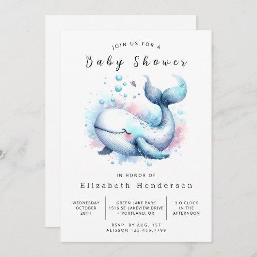 Boho Custom Whale Baby Shower Einladung (Vorne/Hinten)