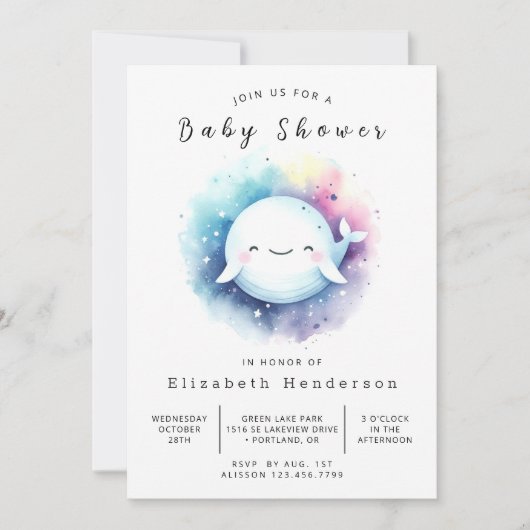 Boho Custom Whale Baby Shower Einladung (Vorderseite)