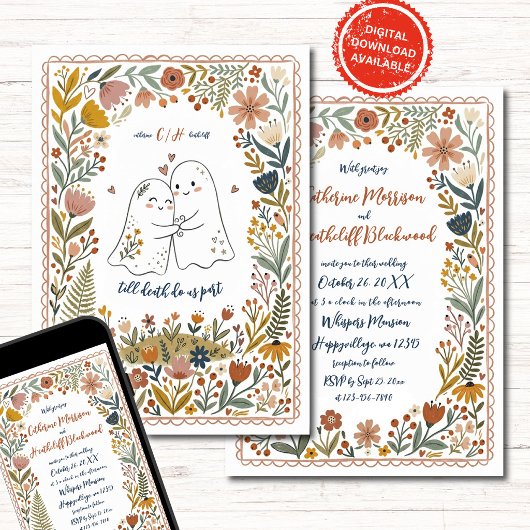 Boho Cute Ghosts Wedding Invitation Einladung