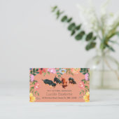 Boho Dachshund Pet Sitting Wildflowers Coral Peach Visitenkarte (Stehend Vorderseite)