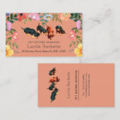 Boho Dachshund Pet Sitting Wildflowers Coral Peach Visitenkarte (Vorne/Hinten)