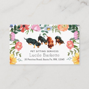 Boho Dachshunds Pet Sitting Wildblumen Weiß Visitenkarte