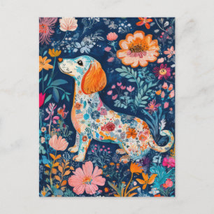 Boho Dackel mit Blumen Postkarte