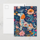Boho Dackel mit Blumen Postkarte (Vorne/Hinten)
