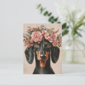Boho Dackel mit Blumenkranz Postkarte (Stehend Vorderseite)
