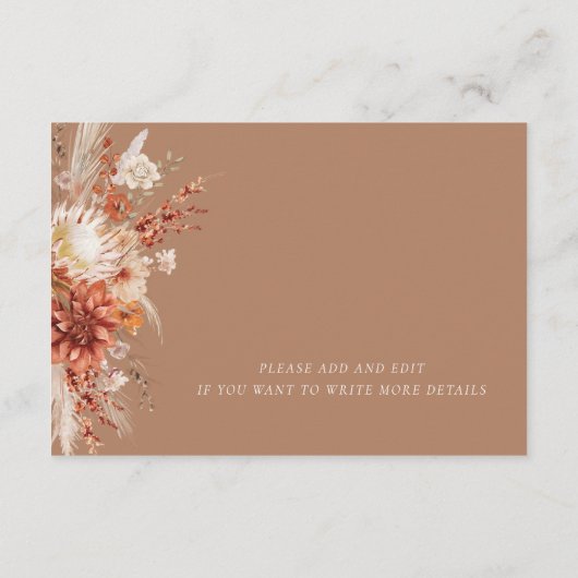 Boho Dahlia Wildblume Elegante Hochzeiten Details Begleitkarte (Rückseite)