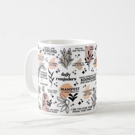 Boho Daily Erinnerungen Affirmations Tasse, 11 oz Kaffeetasse (Vorderseite Links)