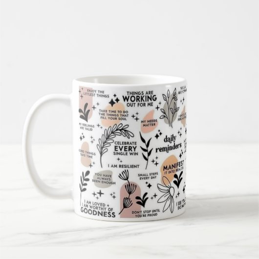 Boho Daily Erinnerungen Affirmations Tasse, 11 oz Kaffeetasse (Links)