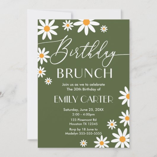 Boho Daisies Birthday Brunch Party Invitation Einladung (Vorderseite)
