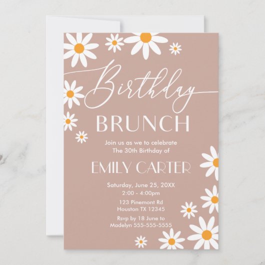 Boho Daisies Birthday Brunch Party Invitation Einladung (Vorderseite)