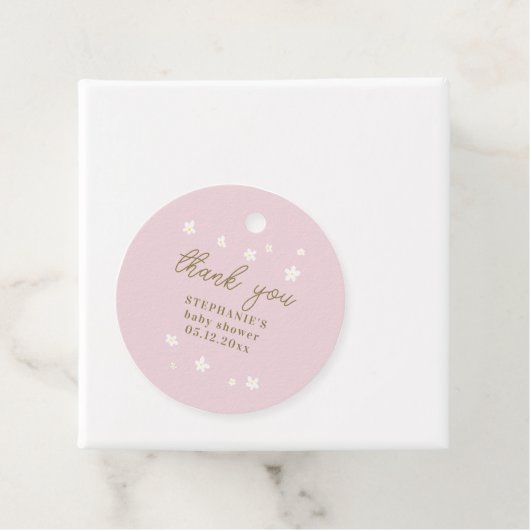 Boho Daisies Blush Pink Gold Oh Baby Girl Dusche Geschenkanhänger (Beispiel)