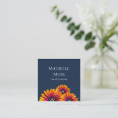 Boho Daisies Botanical Event Planner Navy Blue Quadratische Visitenkarte (Stehend Vorderseite)