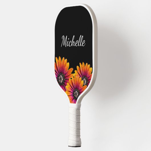Boho Daisies Botanisches Rustikales Schwarzes Pickleball Schläger (Links)