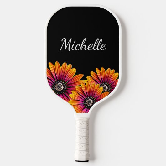 Boho Daisies Botanisches Rustikales Schwarzes Pickleball Schläger (Rückseite)