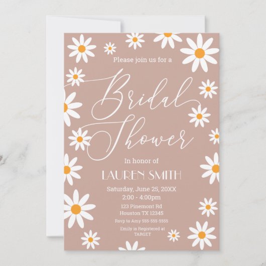 Boho Daisies Bridal Shower party Einladung (Vorderseite)