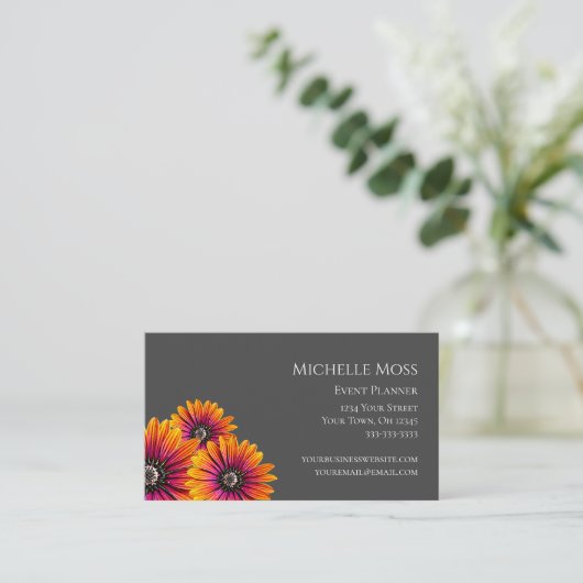 Boho Daisies Elegant Botanical Gray Visitenkarte (Stehend Vorderseite)