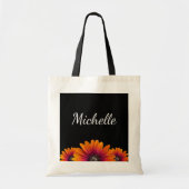 Boho Daisies farbenfrohe botanische Schwarze Tragetasche (Vorne)