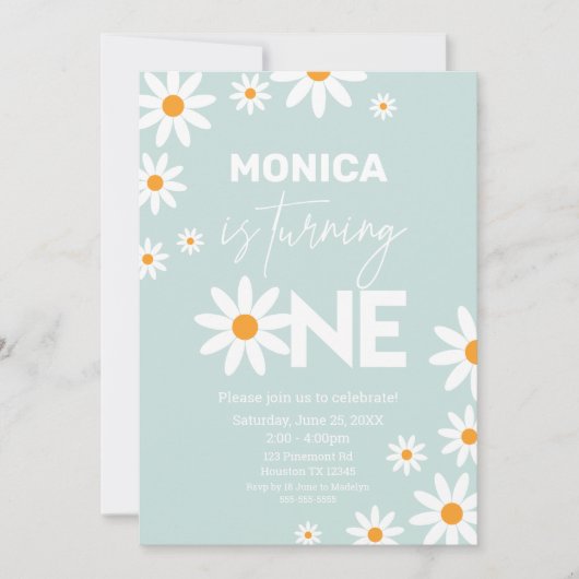 Boho Daisies One Birthday Party invitation Einladung (Vorderseite)