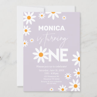 Boho Daisies One Birthday Party lilac invitation Einladung