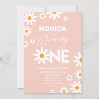 Boho Daisies One Birthday Party Pink invitation Einladung