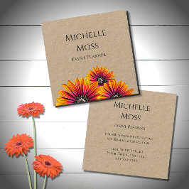 Boho Daisies Rustic Botanical Event Planner Quadratische Visitenkarte