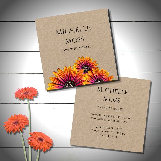 Boho Daisies Rustic Botanical Event Planner Quadratische Visitenkarte