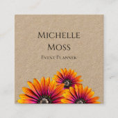 Boho Daisies Rustic Botanical Event Planner Quadratische Visitenkarte (Vorderseite)