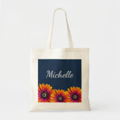 Boho Daisies Rustic Floral Botanical Navy Blue Tragetasche (Vorne)