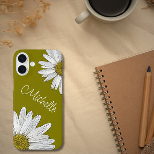Boho Daisies Whimsical Botanic Olive Green iPhone 16 Plus Hülle