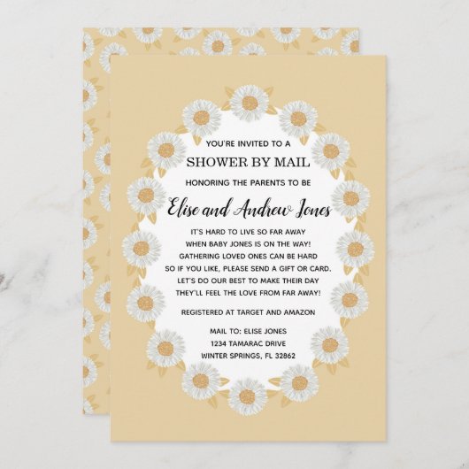 Boho Daisy Baby Girl Baby Shower by Mail Einladung (Vorne/Hinten)