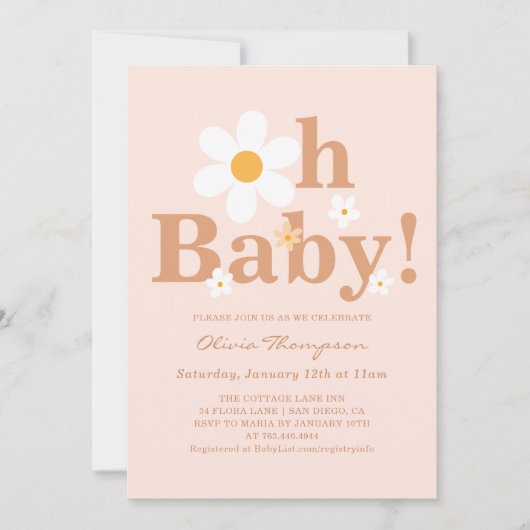Boho Daisy Baby Girl Shower Einladung (Vorderseite)