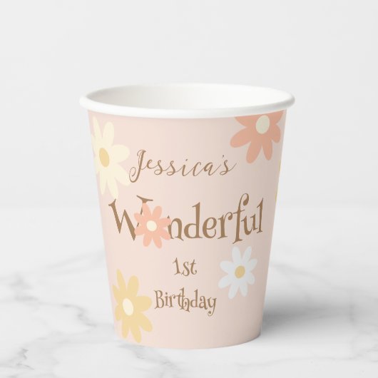 Boho Daisy Baby Onederful 1. Party Pappbecher (Vorderseite)