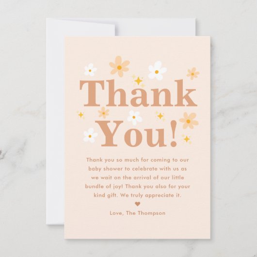 Boho Daisy Baby Shower Dankeskarte (Vorderseite)