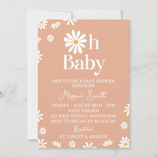Boho Daisy Baby Shower Einladung (Vorderseite)