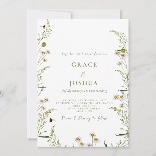 Boho Daisy Beidge Wildblume Hochzeit Einladung (Vorderseite)