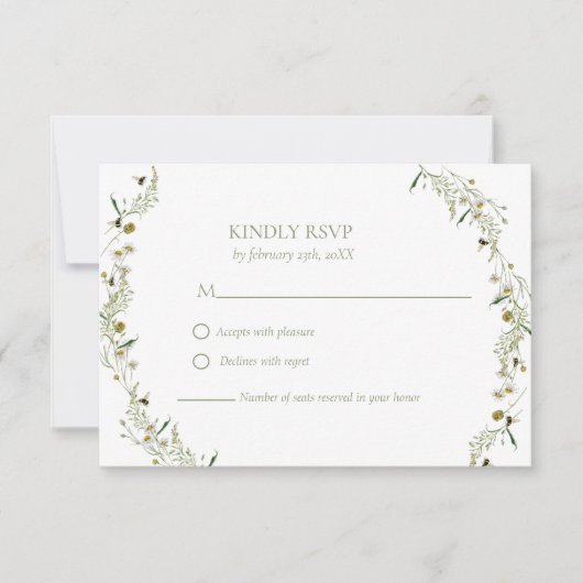Boho Daisy Beidge Wildblume Wedding RSVP Karte (Vorderseite)