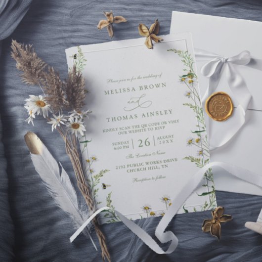 Boho-Daisy-Beidge-Wildflower-QR-Code-Hochzeit Einladung