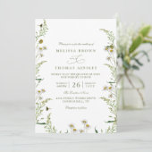 Boho Daisy Beidge Wildflower QR Code Wedding Einladung (Stehend Vorderseite)