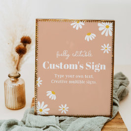 Boho Daisy Birthday Party Table Sign Poster