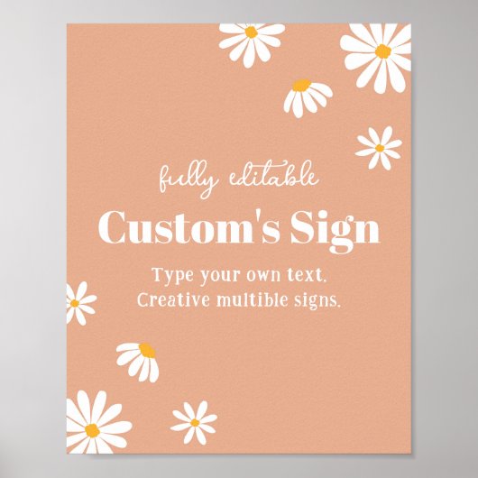 Boho Daisy Birthday Party Table Sign Poster (Vorne)
