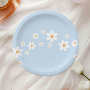 Boho-Daisy-blaue Baby-Shower-Papierplatten Pappteller