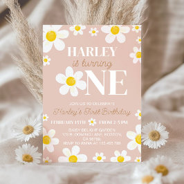 Boho Daisy Bloom Erster Geburtstag Einladung