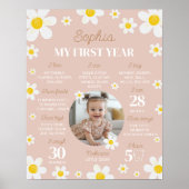 Boho Daisy Bloom Erstes Jahr Foto Milestone Poster (Vorne)