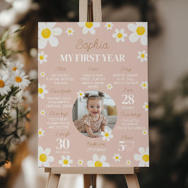 Boho Daisy Bloom Erstes Jahr Foto Milestone Poster