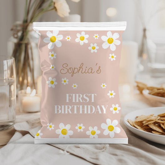 Boho Daisy Bloom Girl Birthday Chip Bag Wrapper Flyer