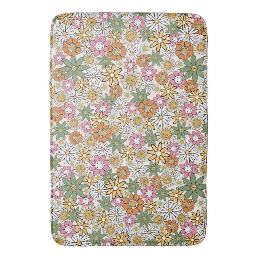 Boho Daisy Blume 70er Groovy Floral Badematte (Vorderseite Vertikal)