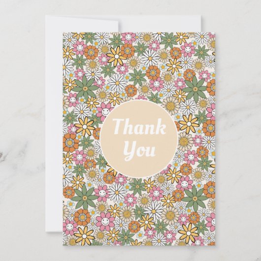 Boho Daisy Blume 70er Groovy Floral Dankeskarte (Vorderseite)