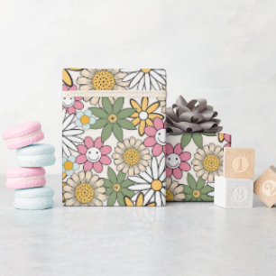 Boho Daisy Blume 70er Groovy Floral Geschenkpapier