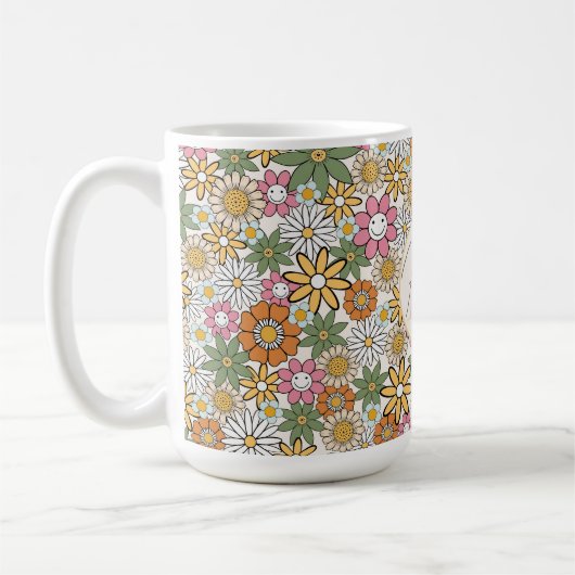 Boho Daisy Blume 70er Groovy Floral Kaffeetasse (Links)