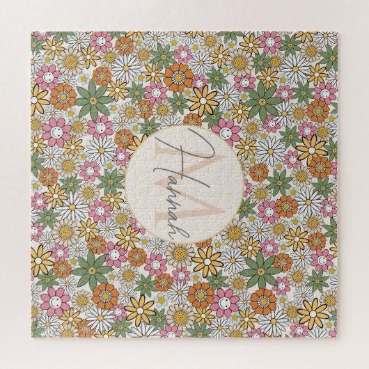 Boho Daisy Blume 70er Groovy Floral Puzzle (Horizontal)